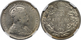 Weltmünzen und Medaillen, Kanada / Canada. Edward VII. (1901-1910). 25 Cents 1906. 5,81 g. 0.925 Silber. 0.17 OZ. KM 11. NGC AU-50