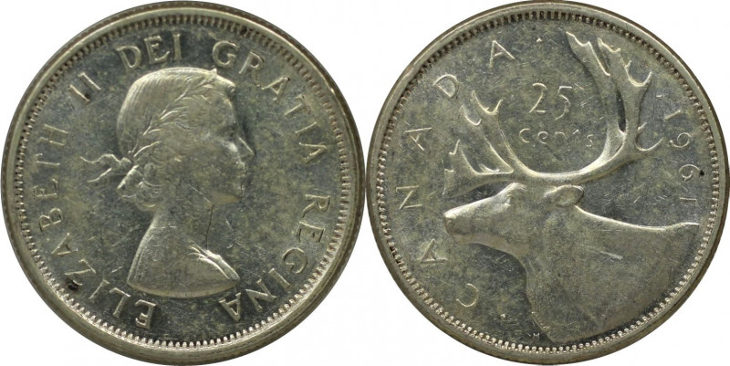 Weltmünzen und Medaillen, Kanada / Canada. 25 Cents 1961. 5,8 g. 0.800 Silber. 0...