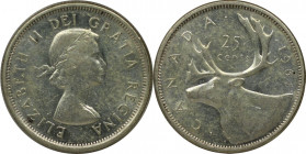 Weltmünzen und Medaillen, Kanada / Canada. 25 Cents 1961. 5,8 g. 0.800 Silber. 0.15 OZ. KM 52. Stempelglanz, Kl.Kratzer