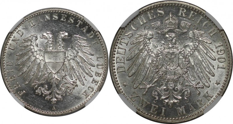 Deutsche Münzen und Medaillen ab 1871, REICHSSILBERMÜNZEN, Lübeck. 2 Mark 1901 A...