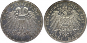 Deutsche Münzen und Medaillen ab 1871, REICHSSILBERMÜNZEN, Lübeck. 3 Mark 1911 A. Silber. KM 215. NGC PR-63