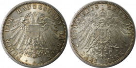Deutsche Münzen und Medaillen ab 1871, REICHSSILBERMÜNZEN, Lübeck. 3 Mark 1913 A. Silber. KM 215, Jaeger 82, AKS 4. Stempelglanz. Auflage 15.000 Stuck...