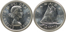 Weltmünzen und Medaillen, Kanada / Canada. Elizabeth II. 10 Cents 1964. 2,3 g. 0.800 Silber. 0.06 OZ. KM 51. Stempelglanz