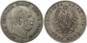 Deutsche Münzen und Medaillen ab 1871, REICHSSILBERMÜNZEN, Preußen. Wilhelm I. (1861-1888). 5 Mark 1876 A. Silber. Jaeger 97. Sehr schön