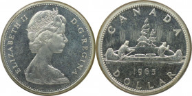 Weltmünzen und Medaillen, Kanada / Canada. Kanu. 1 Dollar 1965. 23,33 g. 0.800 Silber. 0.6 OZ. KM 64.1. Stempelglanz