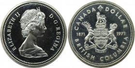Weltmünzen und Medaillen, Kanada / Canada. "British Columbia". 1 Dollar 1971. 23,33 g. 0.500 Silber. 0.38 OZ. KM 80. Polierte Platte