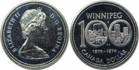 Weltmünzen und Medaillen, Kanada / Canada. 100 Jahre Winnipeg. 1 Dollar 1974. 23,33 g. 0.500 Silber. 0.38 OZ. KM 88a. Stempelglanz