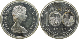 Weltmünzen und Medaillen, Kanada / Canada. 100 Jahre Winnipeg. 1 Dollar 1974. 23,33 g. 0.500 Silber. 0.38 OZ. KM 88a. Stempelglanz
