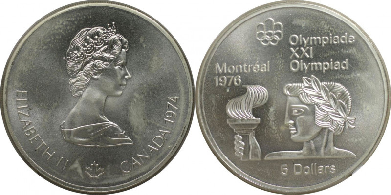 Weltmünzen und Medaillen, Kanada / Canada. Olympiade Montreal, Fackel. 5 Dollars...