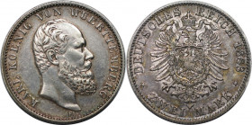 Deutsche Münzen und Medaillen ab 1871, REICHSSILBERMÜNZEN, Württemberg. Karl (1864-1891). 2 Mark 1883 F. Silber. KM 626, Jaeger 172. Fast Vorzüglich. ...