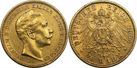 Deutsche Münzen und Medaillen ab 1871, REICHSGOLDMÜNZEN, Preußen, Wilhelm II. (1888-1918). 20 Mark 1904 A. Gold. KM 521. Jaeger 252. Vorzüglich