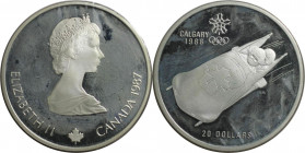 Weltmünzen und Medaillen, Kanada / Canada. XV. Olympische Winterspiele, Calgary 1988 - Bobfahren. 20 Dollars 1987. 34,1 g. 0.925 Silber. 1 OZ. KM 160....