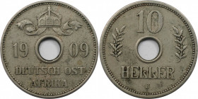 Deutsche Münzen und Medaillen ab 1871, DEUTSCHE KOLONIEN. Deutsch Ostafrika. 10 Heller 1909 J. Jaeger 719. Vorzüglich