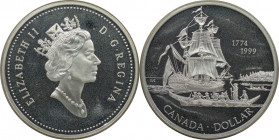 Weltmünzen und Medaillen, Kanada / Canada. 225. Jahrestag der Reise von Juan Perez. Fregatte Santiago. 1 Dollar 1999. 25,18 g. 0.925 Silber. 0.75 OZ. ...