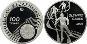 Weltmünzen und Medaillen, Kasachstan / Kazakhstan. Olympische Spiele 2006 in Turin - Skilanglauf. 100 Tenge 2005. 31,14 g. 0.925 Silber. 0.92 OZ. KM 1...