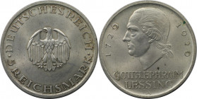 Deutsche Münzen und Medaillen ab 1871, WEIMARER REPUBLIK. Lessing. 5 Reichsmark 1929 A. Silber. KM 61, Jaeger 336, AKS 63. Vorzüglich