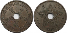 Weltmünzen und Medaillen, Kongo / Congo. Leopold II. 5 Centimes 1888. Kupfer. KM 3. Vorzüglich+