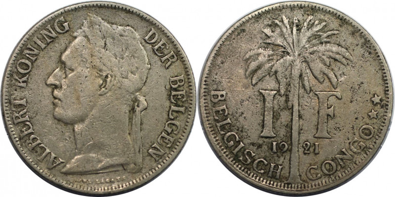 Weltmünzen und Medaillen, Kongo / Congo. Belgisch-Kongo. Albert I. 1 Franc 1921....