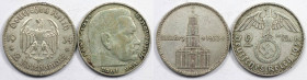 Deutsche Münzen und Medaillen ab 1871, LOTS UND SAMMLUNGEN. 2 Reichsmark 1934 D, 2 Reichsmark 1937. Lot von 2 Münzen. Silber. Sehr schön