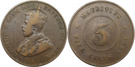 Weltmünzen und Medaillen, Mauritius. George V. 5 Cents 1924. Bronze. KM 14. Sehr schön
