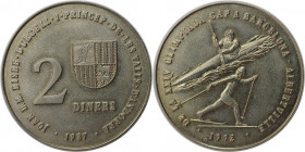 Europäische Münzen und Medaillen, Andorra. Olympische Spiele 1992 - Kanute und Langläufer. 2 Diners 1987. Kupfer-Nickel. KM 46.1. Stempelglanz