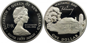 Weltmünzen und Medaillen, Neuseeland / New Zealand. 25. Jahrestag - Herrschaft von Königin Elizabeth II. und Waitangi Tag. 1 Dollar 1977. 28,28 g. 0.9...
