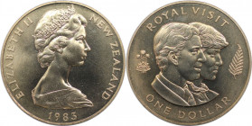 Weltmünzen und Medaillen, Neuseeland / New Zealand. Königlicher Besuch. 1 Dollar 1983. Kupfer-Nickel. KM 52. Stempelglanz