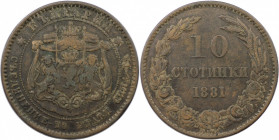 Europäische Münzen und Medaillen, Bulgarien / Bulgaria. Alexander I. (1879-1886). 10 Stotinki 1881. Bronze. KM 3. Sehr schön+