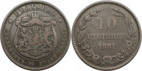 Europäische Münzen und Medaillen, Bulgarien / Bulgaria. Alexander I. (1879-1886). 10 Stotinki 1881. Bronze. KM 3. Sehr schön+
