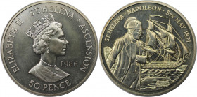 Weltmünzen und Medaillen, Saint Helena und Ascension. 165. Jahrestag des Todes von Napoleon. 50 Pence 1986. Kupfer-Nickel. KM 8. Stempelglanz