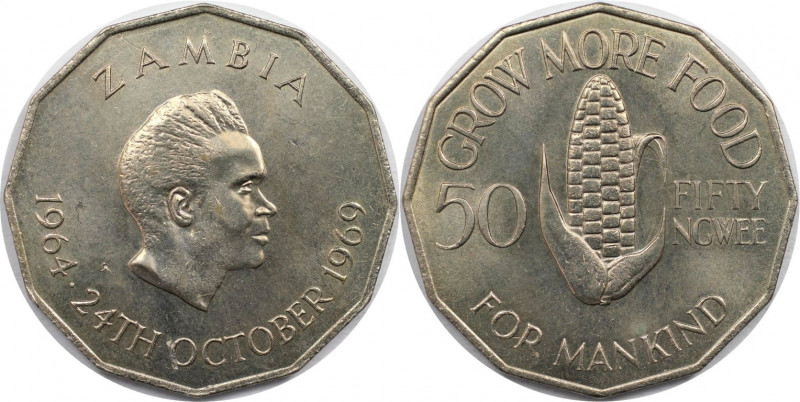 Weltmünzen und Medaillen, Sambia / Zambia. Serie: F.A.O. 50 Ngwee 1969. Kupfer-N...