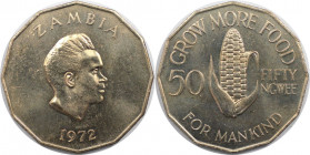 Weltmünzen und Medaillen, Sambia / Zambia. Serie: F.A.O. 50 Ngwee 1972. Kupfer-Nickel. KM 15. Stempelglanz