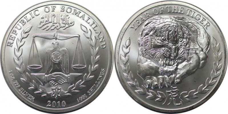 Weltmünzen und Medaillen, Somalia. "Year of the Tiger". 1000 Shillings 2010. 31,...