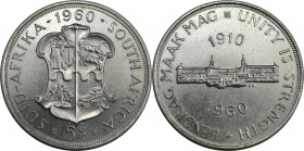 Weltmünzen und Medaillen, Südafrika / South Africa. 50 Jahre Südafrikanische Union. 5 Shillings 1960. 28,28 g. 0.500 Silber. 0.45 OZ. KM 55. Stempelgl...