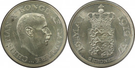 Europäische Münzen und Medaillen, Dänemark / Denmark. Christian X. 25. Jahrestag der Herrschaft. 2 Kroner 1937. 15,0 g. 0.800 Silber. 0.39 OZ. KM 830....