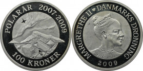 Europäische Münzen und Medaillen, Dänemark / Denmark. Internationales Polarjahr - Polarlicht. 100 Kroner 2009. 31,10 g. 0.999 Silber. 0.99 OZ. KM 933....