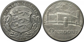 Europäische Münzen und Medaillen, Estland / Estonia. Schloss von Tallinn. 2 Krooni 1930. Silber. KM 20. Sehr schön-vorzüglich