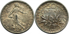 Europäische Münzen und Medaillen, Frankreich / France. Dritte Republik (1870-1940). 50 Centimes 1918. Silber. KM 854. Vorzüglich