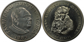 Weltmünzen und Medaillen, Tonga. 85. Jahrestag - Geburt der Königin Mutter. 50 Seniti 1985. Kupfer-Nickel. KM 98. Stempelglanz