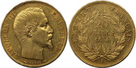 Europäische Münzen und Medaillen, Frankreich / France. Napoleon III. (1852-1870). 20 Francs 1854 A. 6,39 g. 0.900 Gold. KM 781.1. Sehr schön