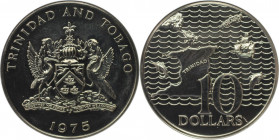 Weltmünzen und Medaillen, Trinidad und Tobago / Trinidad and Tobago. Landkarte. 10 Dollars 1975. Kupfer-Nickel. KM 24. NGC MS-68