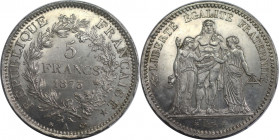 Europäische Münzen und Medaillen, Frankreich / France. Herkulesgruppe. 5 Francs 1873 A. Silber. KM 820.1. Vorzüglich-stempelglanz. Patina