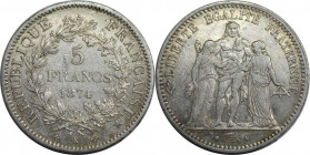 Europäische Münzen und Medaillen, Frankreich / France. Herkulesgruppe. 5 Francs 1874 K. Silber. KM 820.2. Sehr schön. Patina
