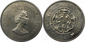 Weltmünzen und Medaillen, Tristan da Сunha. 40. Hochzeitstag von Königin Elizabeth und Prinz Philip. 50 Pence 1987. Kupfer-Nickel. KM 7b. Stempelglanz...