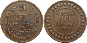 Weltmünzen und Medaillen, Tunesien / Tunisia. Französisches Protektorat. 10 Centimes 1916, Bronze. KM 236. Sehr schön-vorzüglich