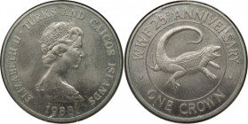 Weltmünzen und Medaillen, Turks und Caicos Inseln / Turks and Caicos Islands. 25 Jahre WWF - Leguan. 1 Crown 1988. Kupfer-Nickel. KM 64. Stempelglanz