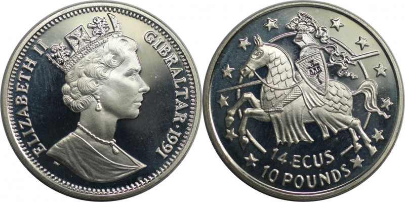 Europäische Münzen und Medaillen, Gibraltar. Elizabeth II. 14 Ecus - 10 Pounds 1...