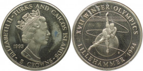 Weltmünzen und Medaillen, Turks und Caicos Inseln / Turks and Caicos Islands. "1994 Lillehammer Winter Olympics - Eislaufen". 5 Crowns 1993. Kupfer-Ni...