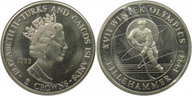 Weltmünzen und Medaillen, Turks und Caicos Inseln / Turks and Caicos Islands. "1994 Lillehammer Winter Olympics - Eishockey". 5 Crowns 1993. Kupfer-Ni...