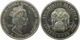 Weltmünzen und Medaillen, Turks und Caicos Inseln / Turks and Caicos Islands. "1994 Lillehammer Winter Olympics - Bobfahren". 5 Crowns 1993. Kupfer-Ni...